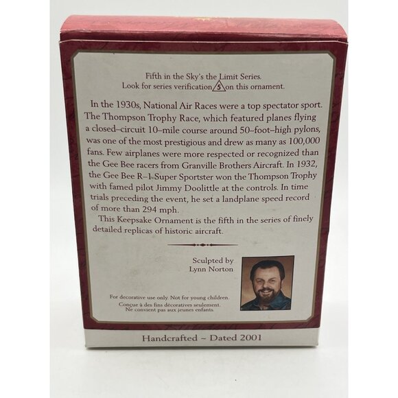 Hallmark Ornament Gee Bee R-1 Super Sportster Sky’s the Limit 5th 2001 - Picture 8 of 16